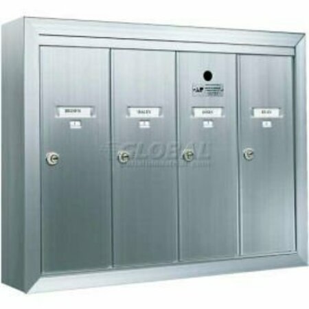 FLORENCE MFG CO Surface Mount Vertical 1250 Series, 4 Door Mailbox, Anodized Aluminum 12504SMSHA